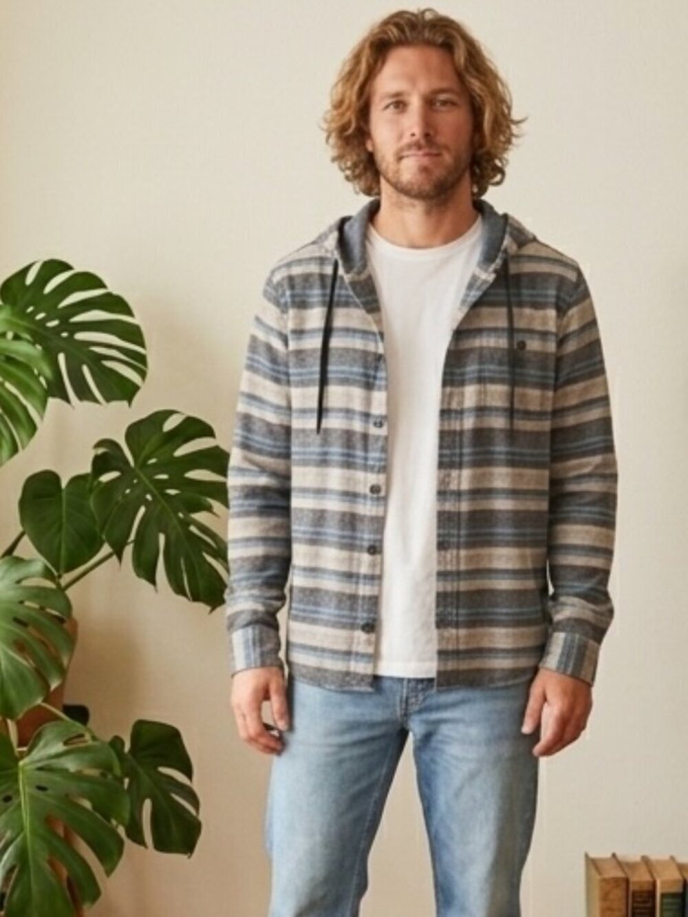 Billabong Hooded Button Down Flannel Plaid Shirt Mens Size Small